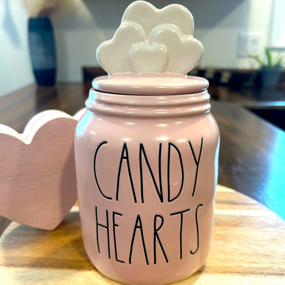 RAE DUNN LIGHT PINK CANDY HEARTS BABY CANISTER WITH LID